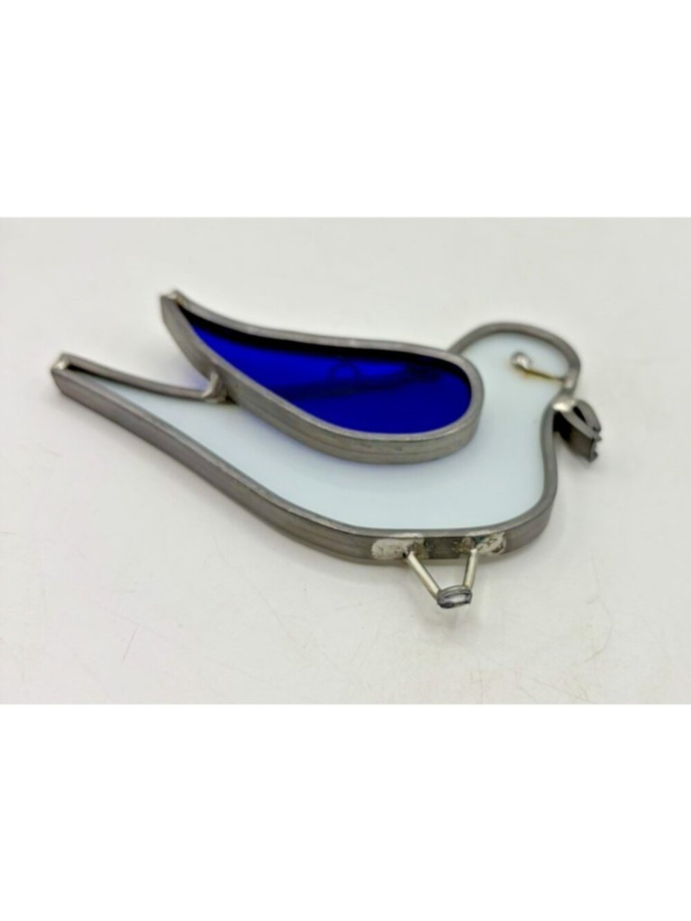 White Blue Bird Stained Glass Suncatcher Handmade Window Hanging Cottagecore